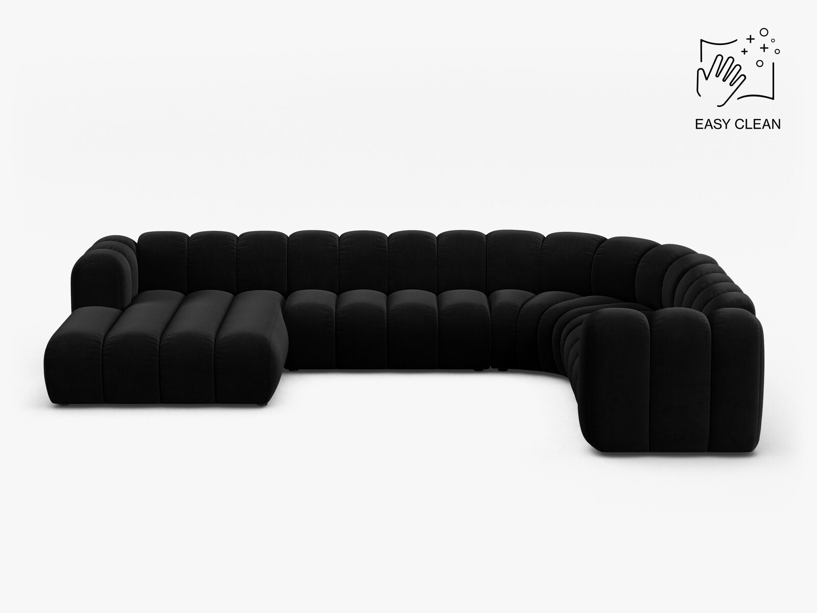 Micadoni Modulares Panorama Ecksofa Lupine 6-Sitzer Rechts Samt Venus Schwarz