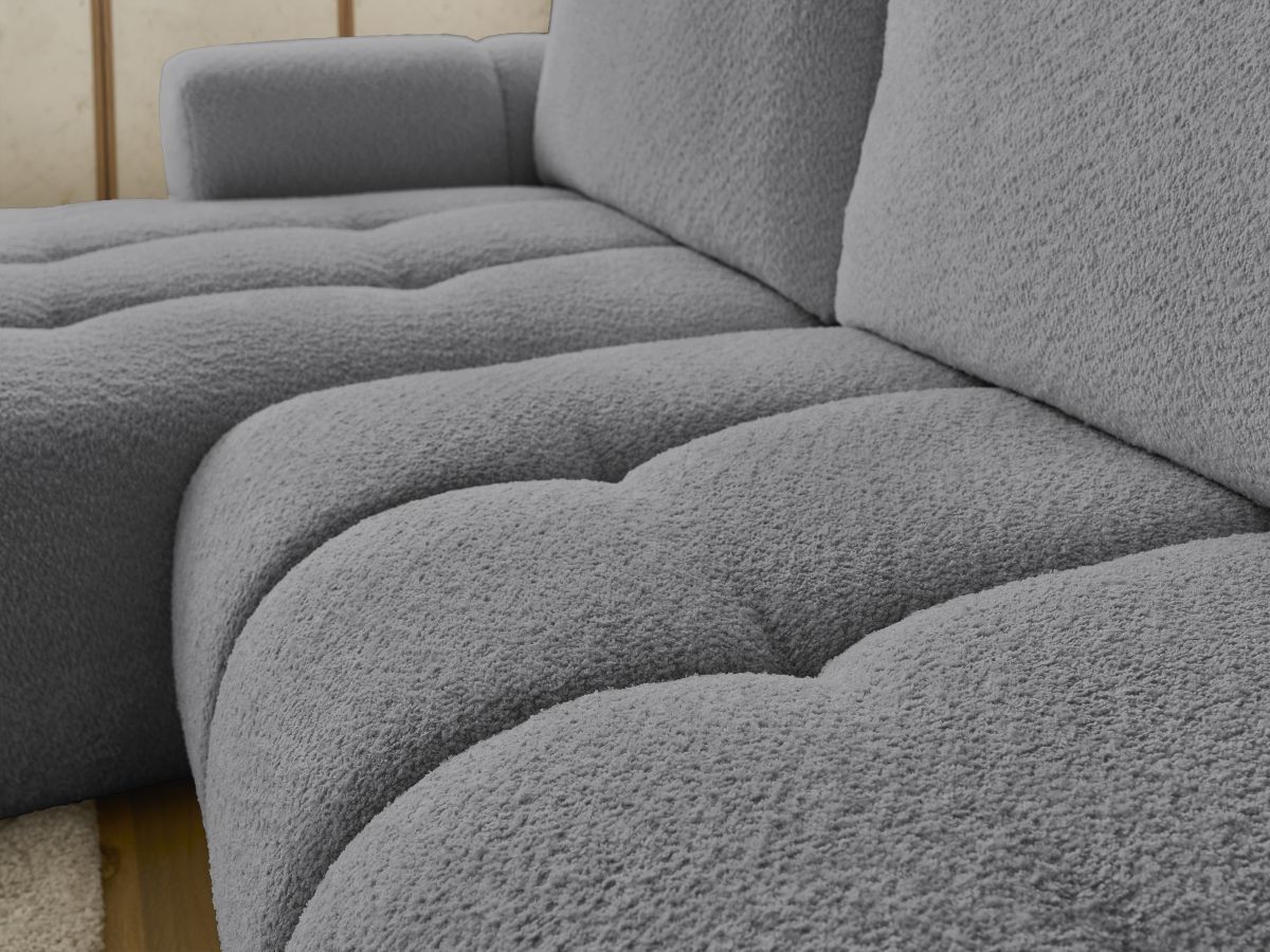 Bobochic Fuji Ecksofa mit Schlaffunktion und Bettkasten 292 × 160 cm Bouclé-Stoff Dunkelgrau Ecke links