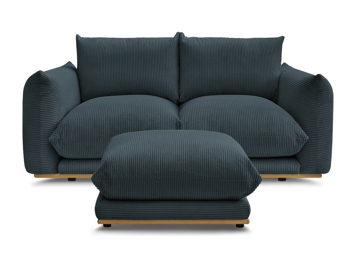 Bobochic Ernest Sofa 3-Sitzer mit Pouf 193 × 106 cm Cordsamt Blau
