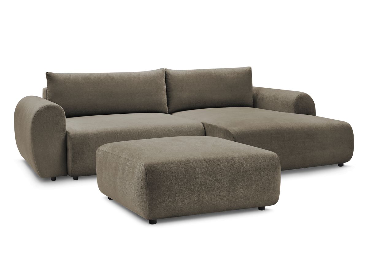 Bobochic Lucien Ecksofa mit Schlaffunktion und Bettkasten und Pouf 314 × 167 cm Stoff Taupe Ecke rechts