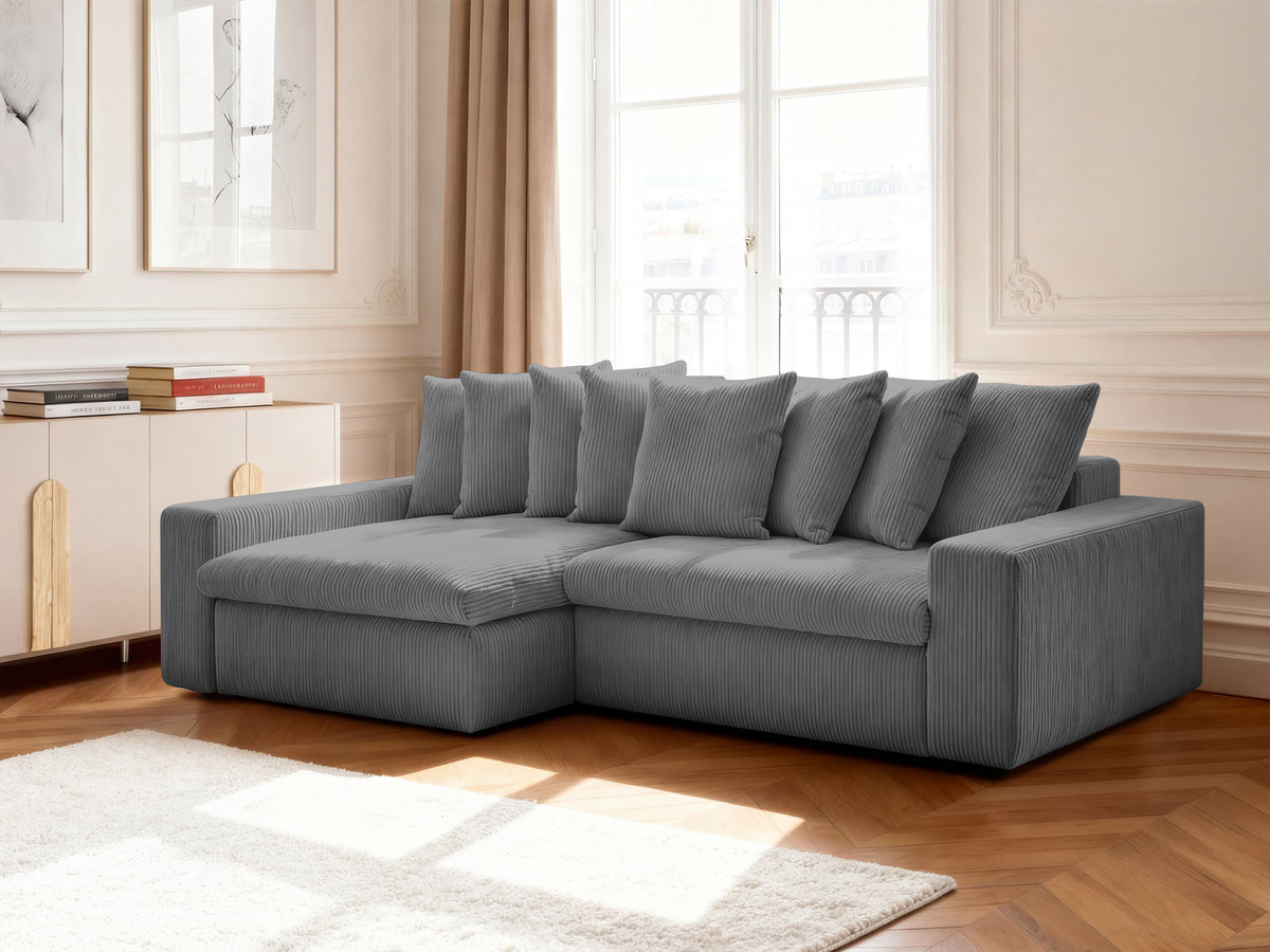 Bobochic Enore Ecksofa 330 × 157 cm Cordsamt Dunkelgrau Ecke links