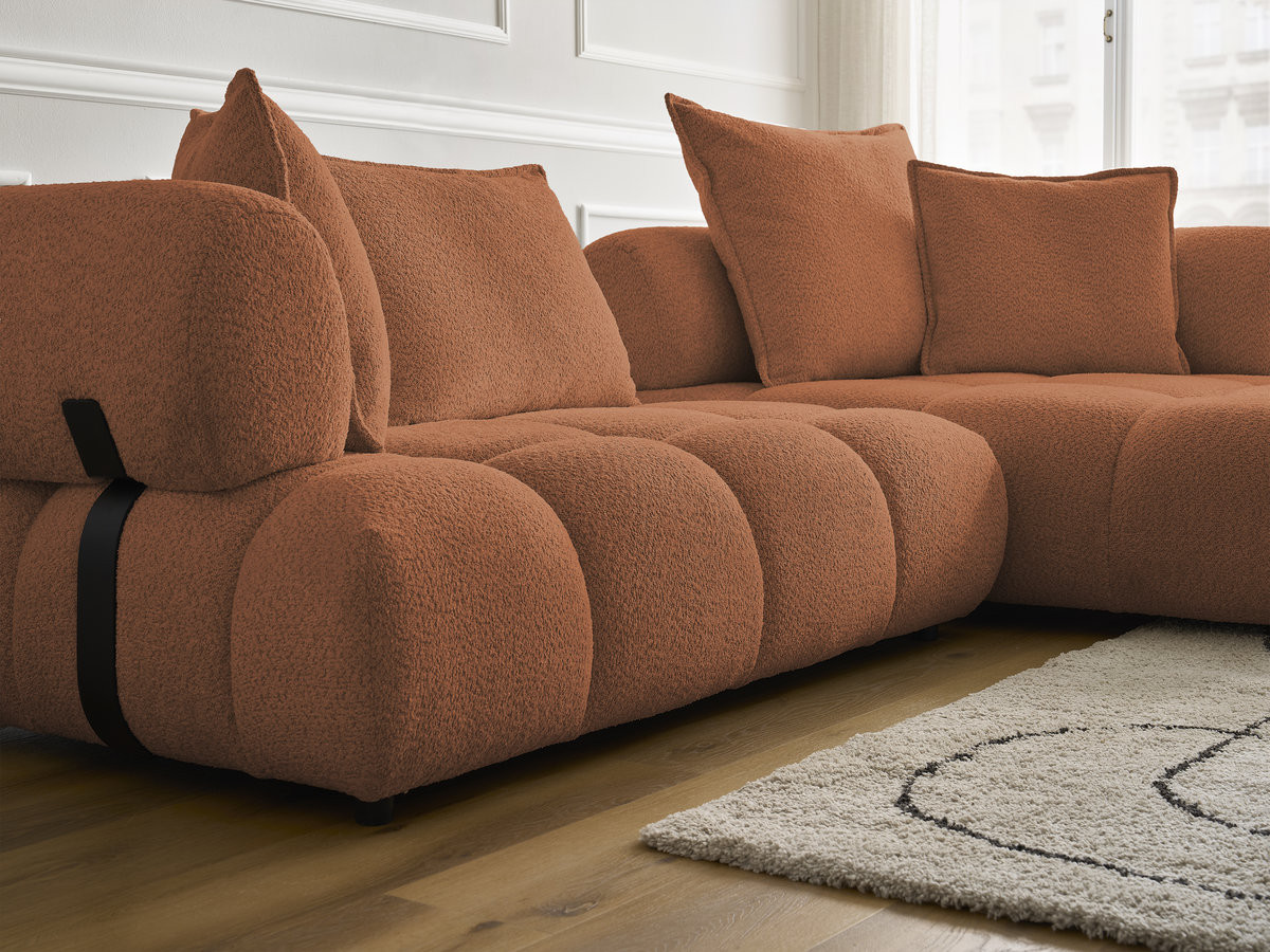 Bobochic Alya Ecksofa Bouclé-Stoff Orange Ecke rechts
