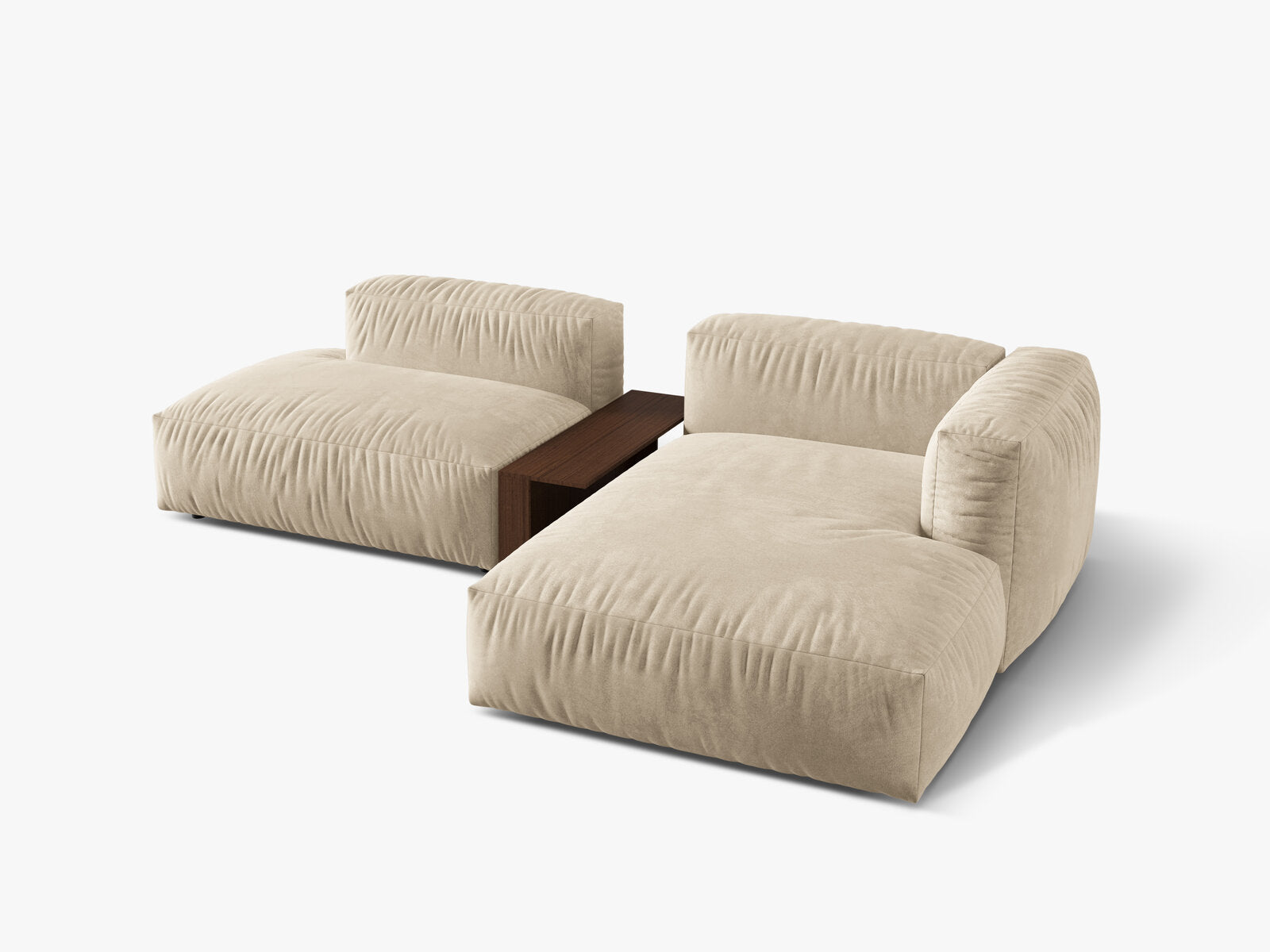Micadoni Ecksofa Martina 2-Sitzer mit Couchtisch Rechts Samt Helles Beige