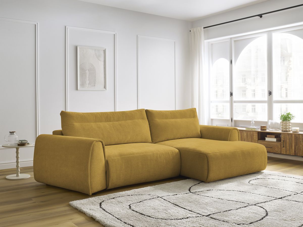 Bobochic Aden Ecksofa 293 × 152 cm Stoff Gelb Ecke rechts
