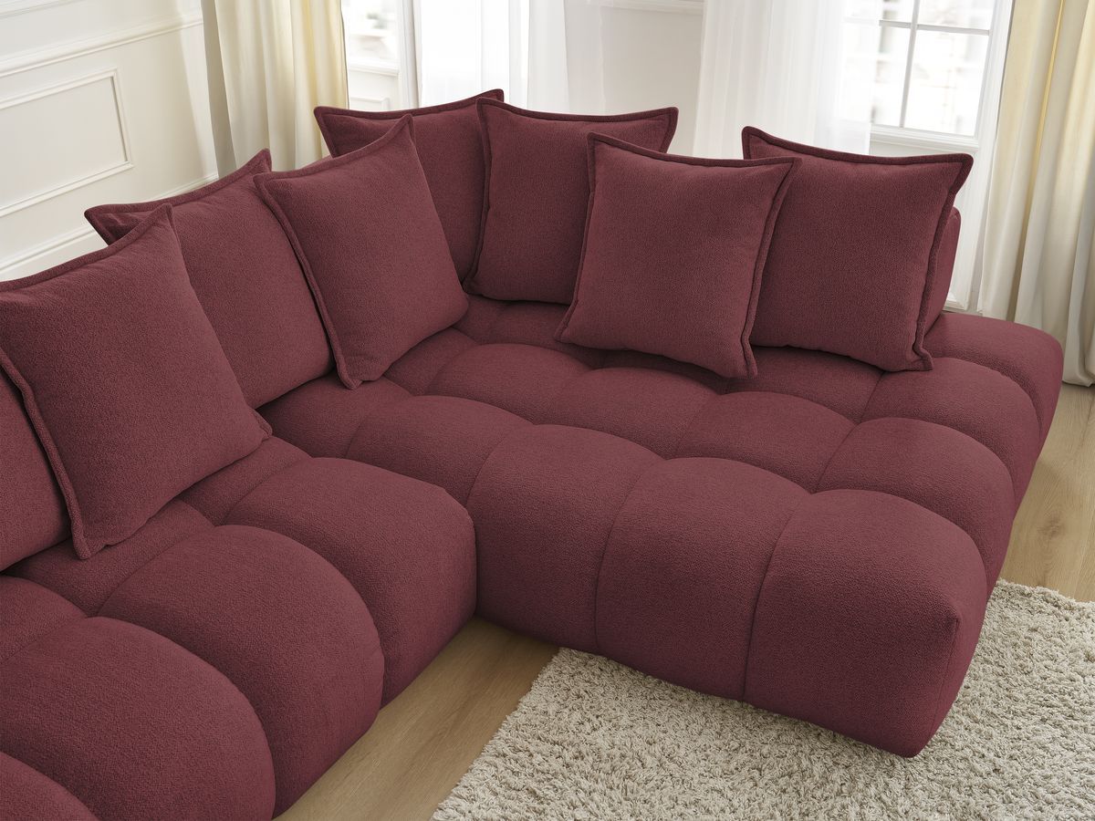 Bobochic Everest Ecksofa mit Schlaffunktion und Pouf, 10 Kissen Melange-Stoff Rot Ecke rechts