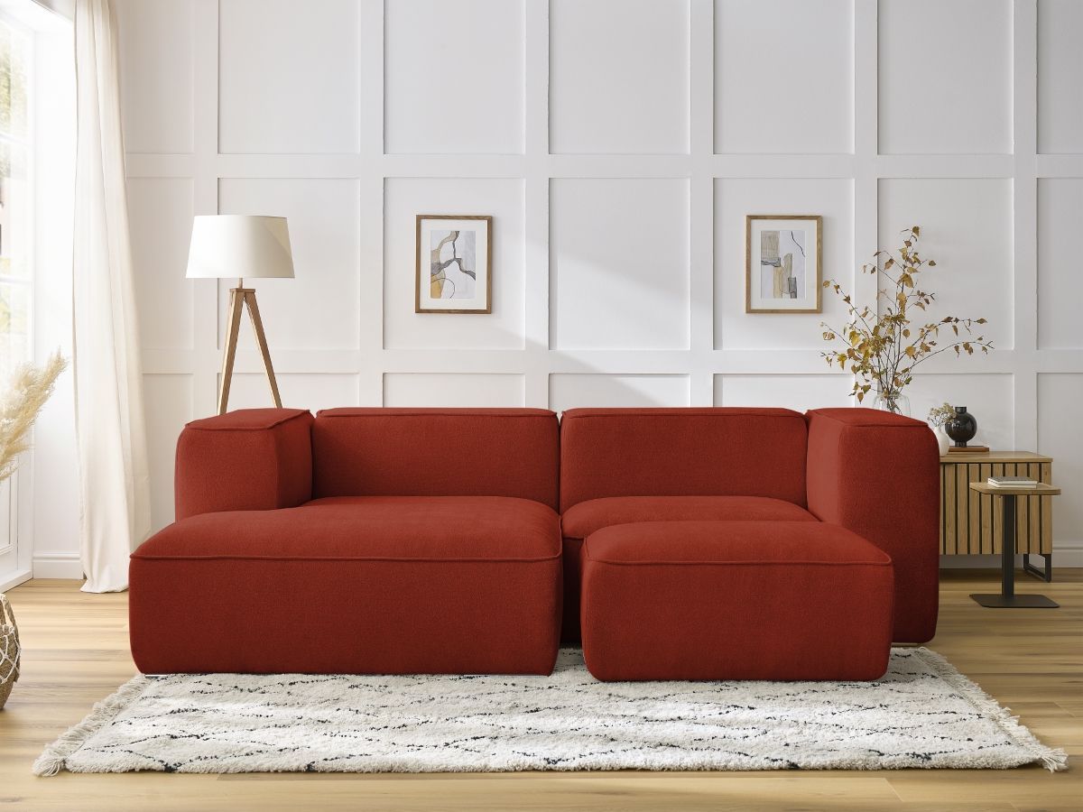 Bobochic Zephyr Ecksofa mit Pouf 260 × 165 cm Strukturstoff Orange Ecke links