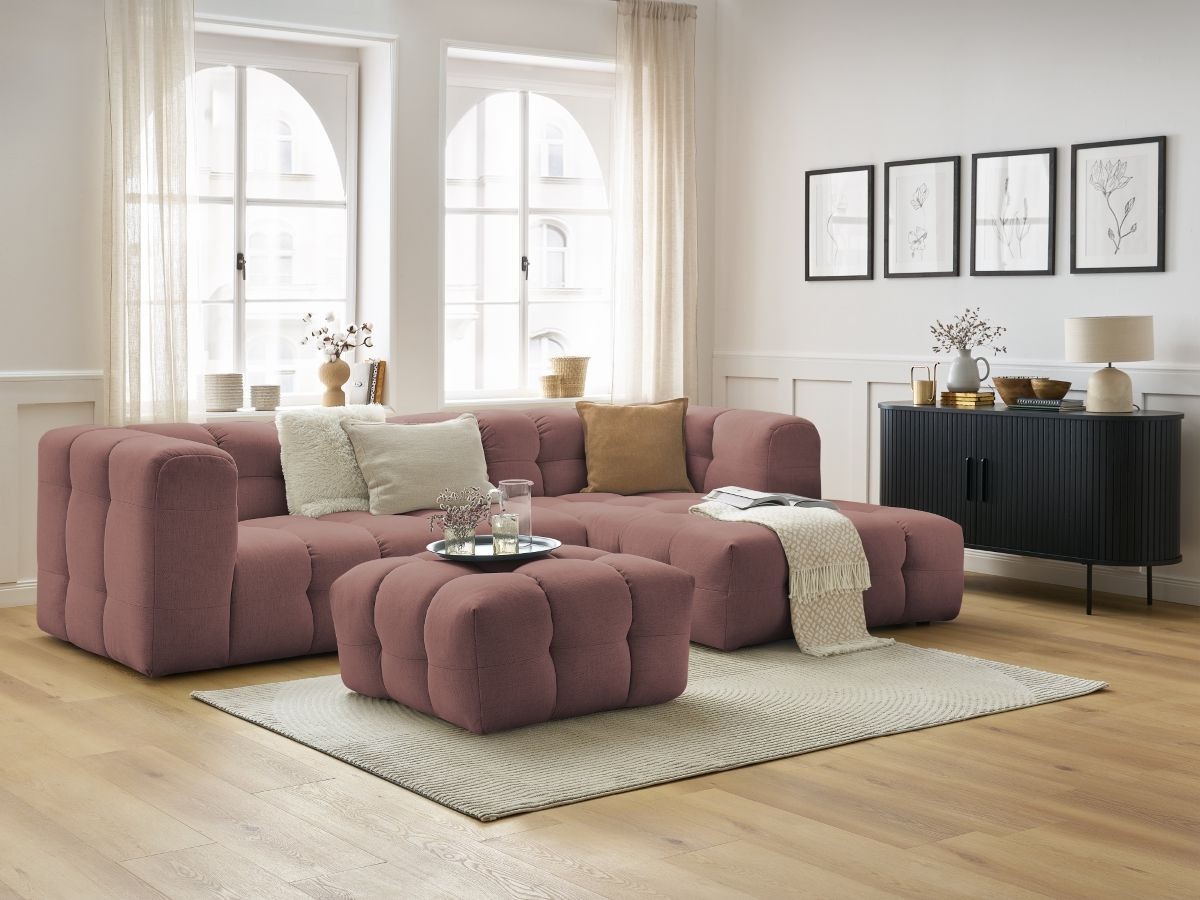 Bobochic Cloud Ecksofa mit Pouf 288 × 184 cm Stoff Rosa Ecke rechts