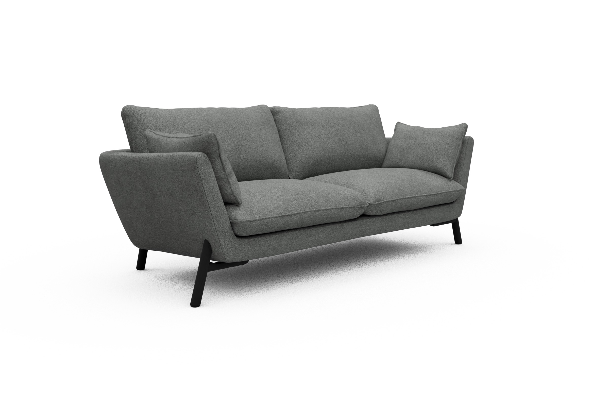 Sofa Emil 3-Sitzer Beinfarbe Eiche Schwarz Boucle-Ash-Grey