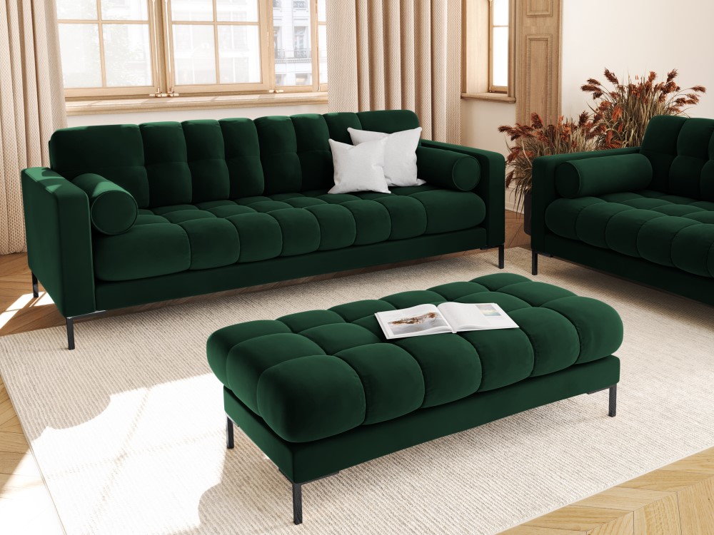 Cosmopolitan Design Sofa Bali 3-Sitzer Samt Bluvel Flaschengrün Beine Schwarzes Metall