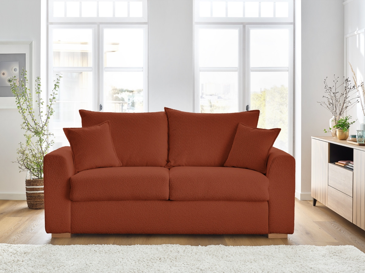 Bobochic Augustin Schlafsofa 3-Sitzer Bouclé-Stoff Orange, Liegefläche 160 × 200 cm