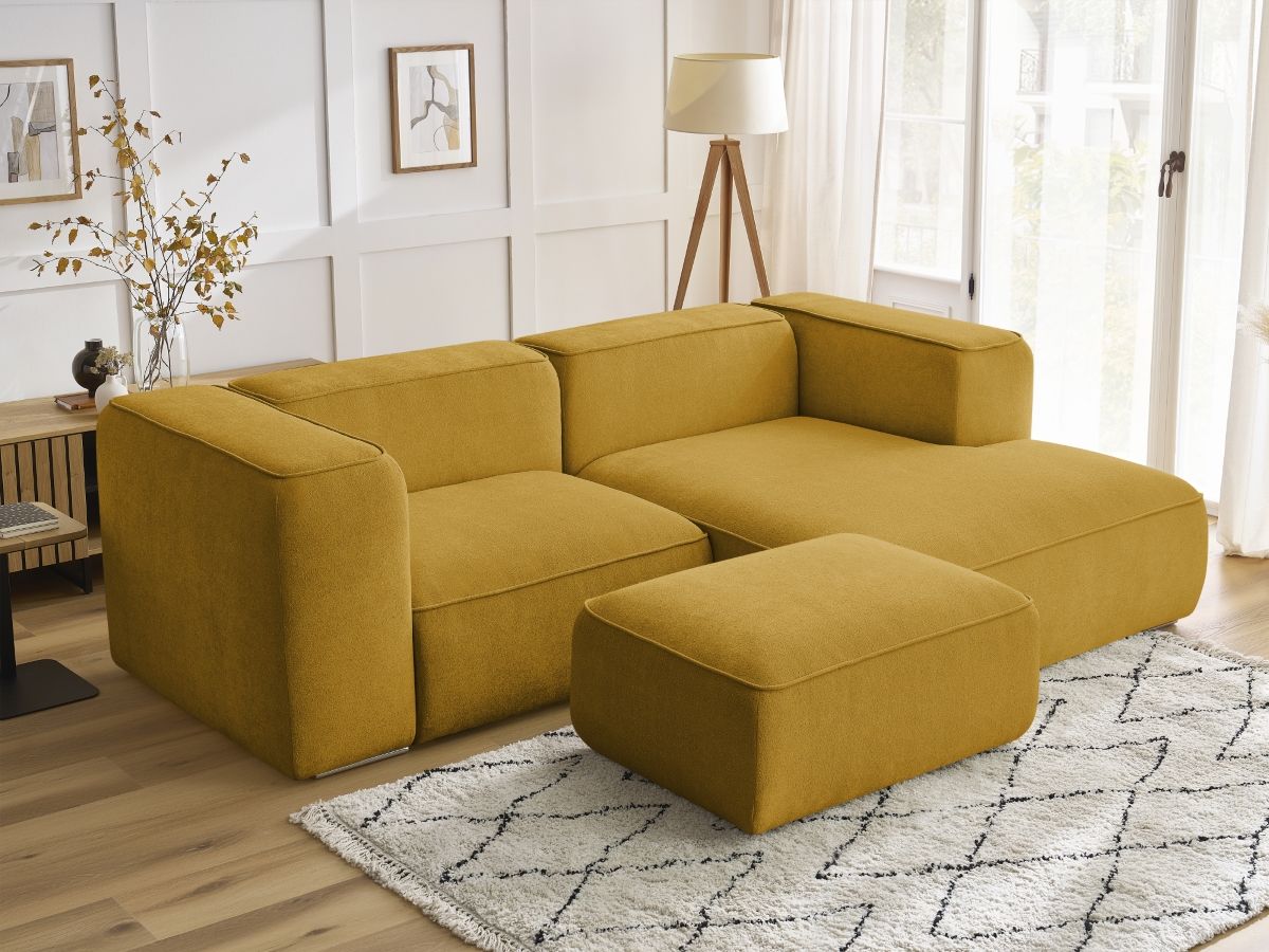Bobochic Zephyr Ecksofa mit Pouf 260 × 165 cm Strukturstoff Gelb Ecke rechts