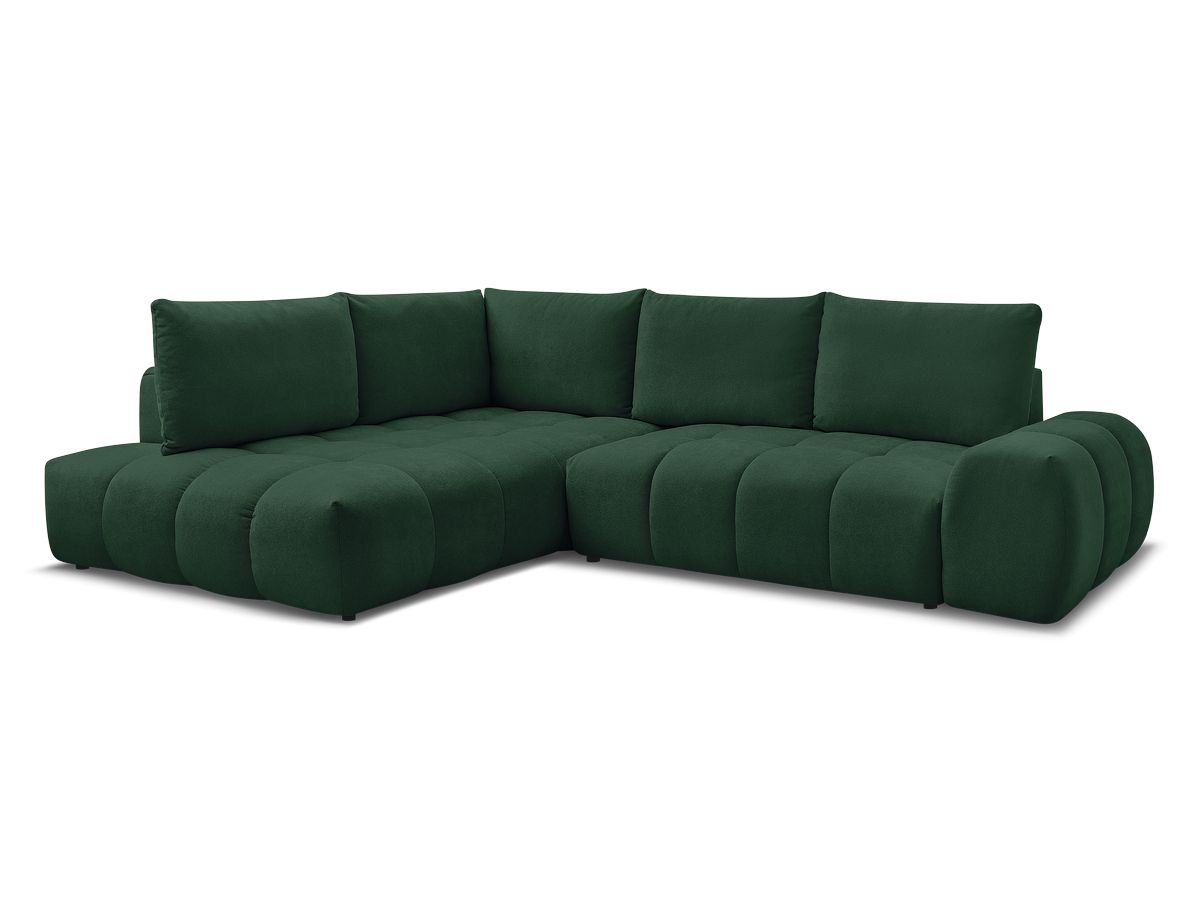 Bobochic Everest Ecksofa mit Schlaffunktion und Bettkasten 320 × 212 cm, 5 Kissen Strukturstoff Grün Ecke links