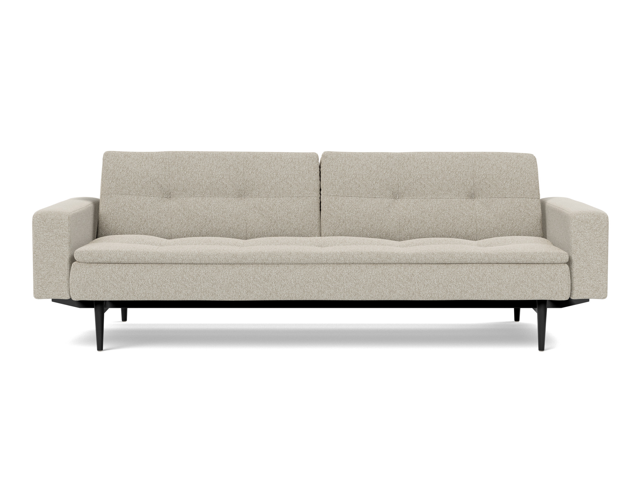 Schlafsofa Dublexo mit Armlehnen Boucle Skandi 539-Beige Beine Styletto Eiche schwarz