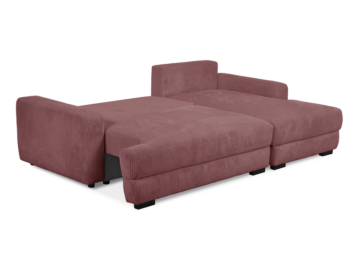 Bobochic Campi Ecksofa mit Schlaffunktion und Bettkasten Cordsamt Rosa Ecke rechts