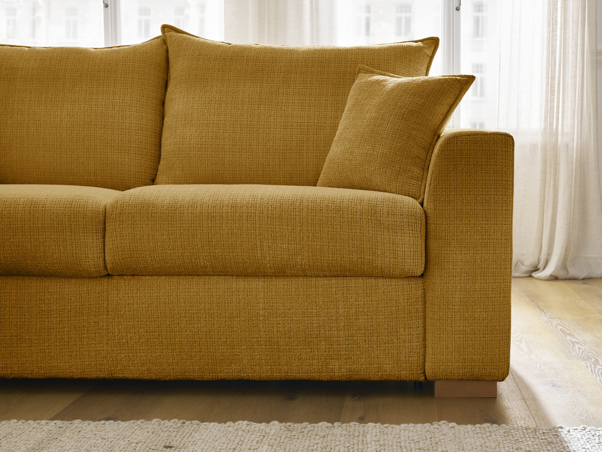Bobochic Augustin Ecksofa mit Schlaffunktion und Bettkasten Strukturstoff Gelb, Liegefläche 160 × 200 cm
