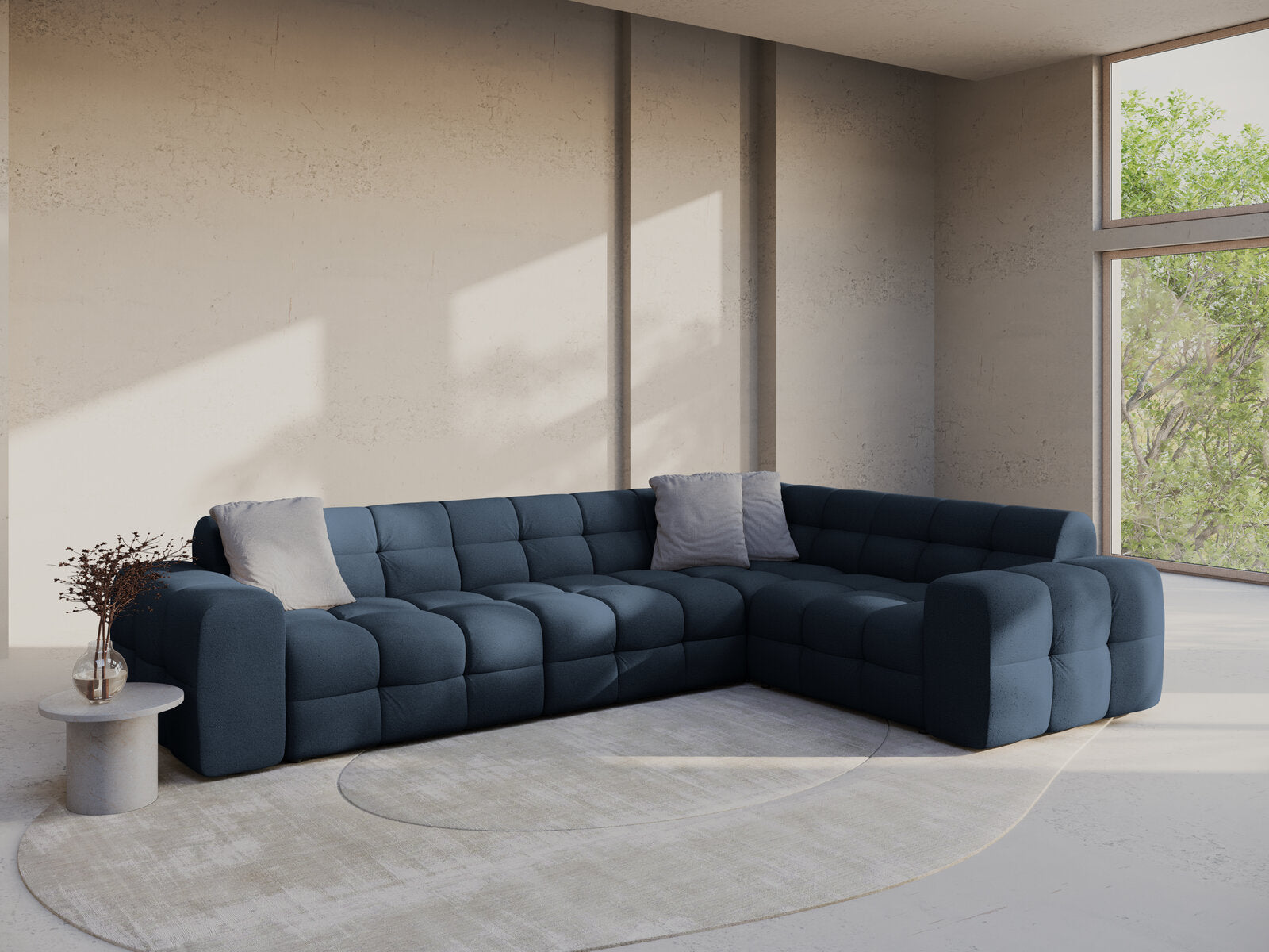Micadoni Ecksofa Kendal 6-Sitzer Rechts Strukturierter Stoff Marineblau