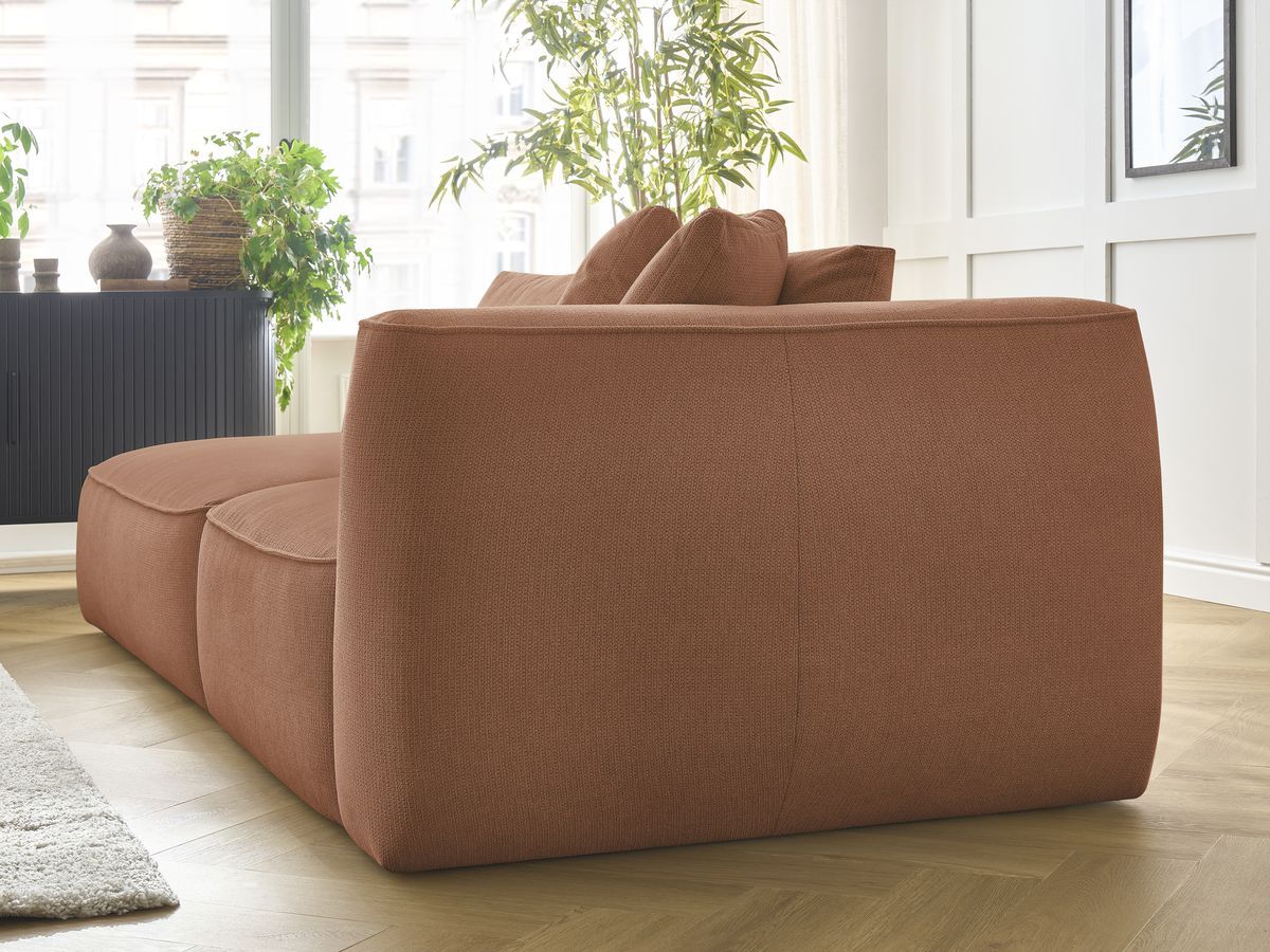 Bobochic Leopold Sofa 4-Sitzer mit Pouf Melange-Stoff Orange Armlehne rechts