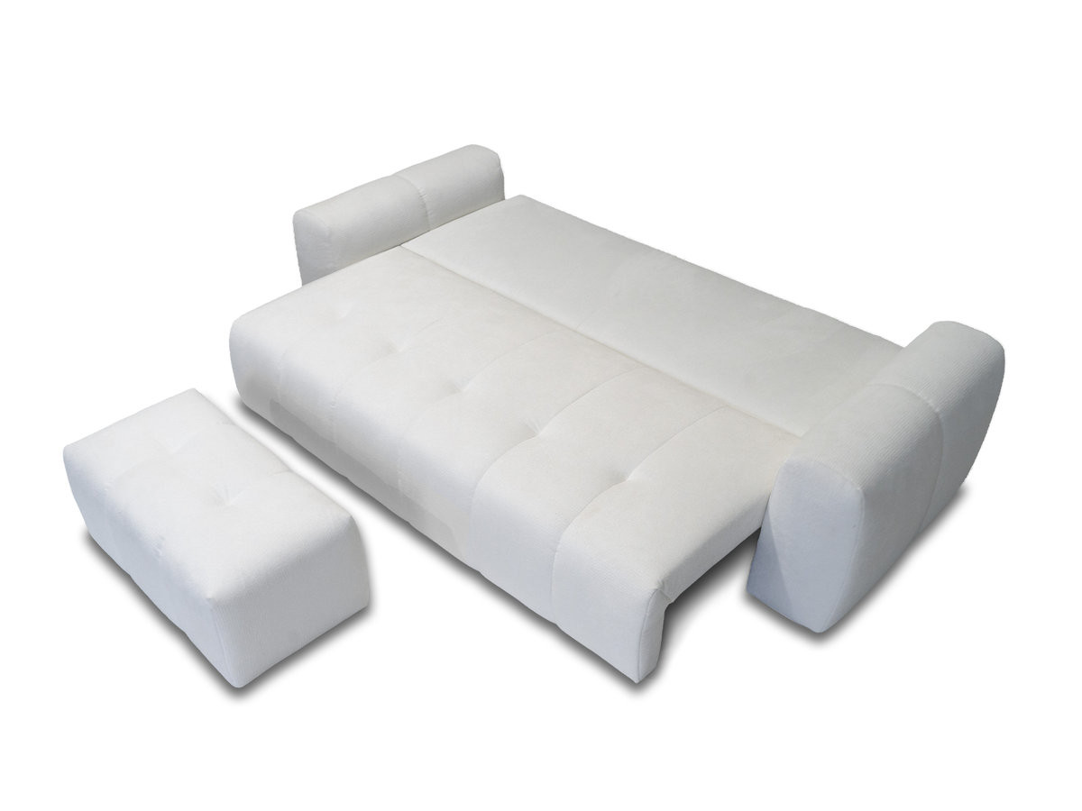 Bobochic Roxelane Schlafsofa 3-Sitzer mit Bettkasten und Pouf Melange-Stoff Weiß