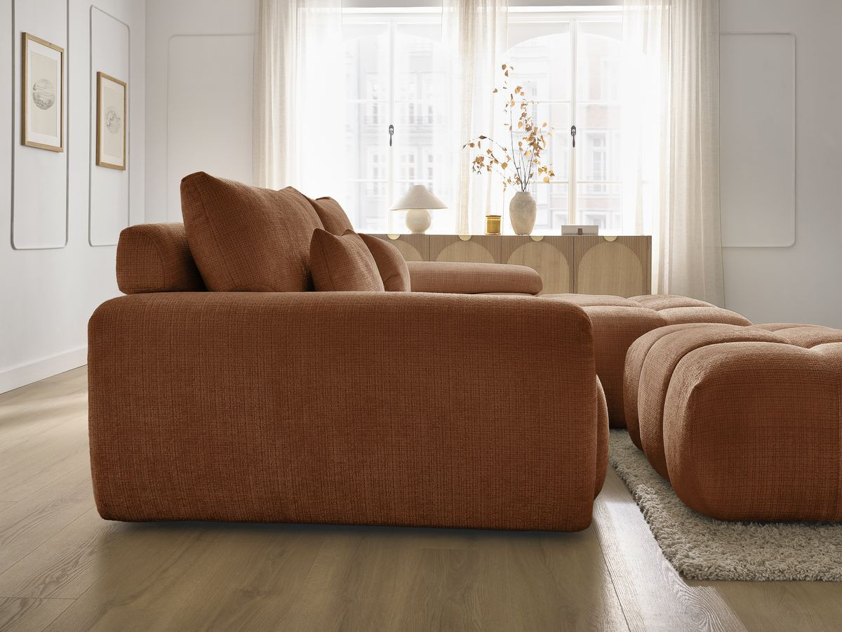 Bobochic Ivane Ecksofa mit Pouf Strukturstoff Orange Ecke rechts