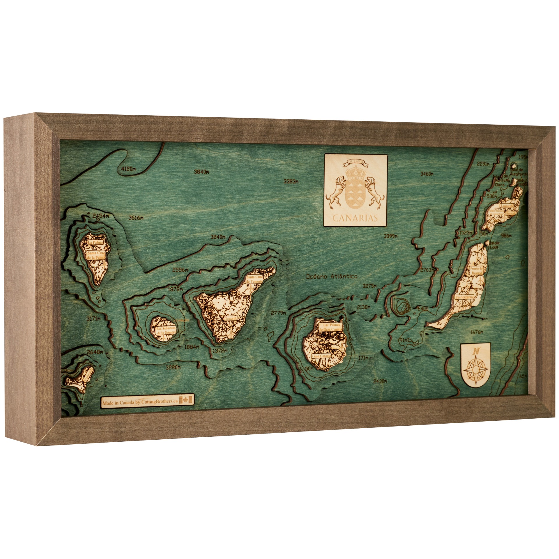 Cutting Brothers 3D Holz-Wandkarte Kanarische Inseln 40.5x20 cm