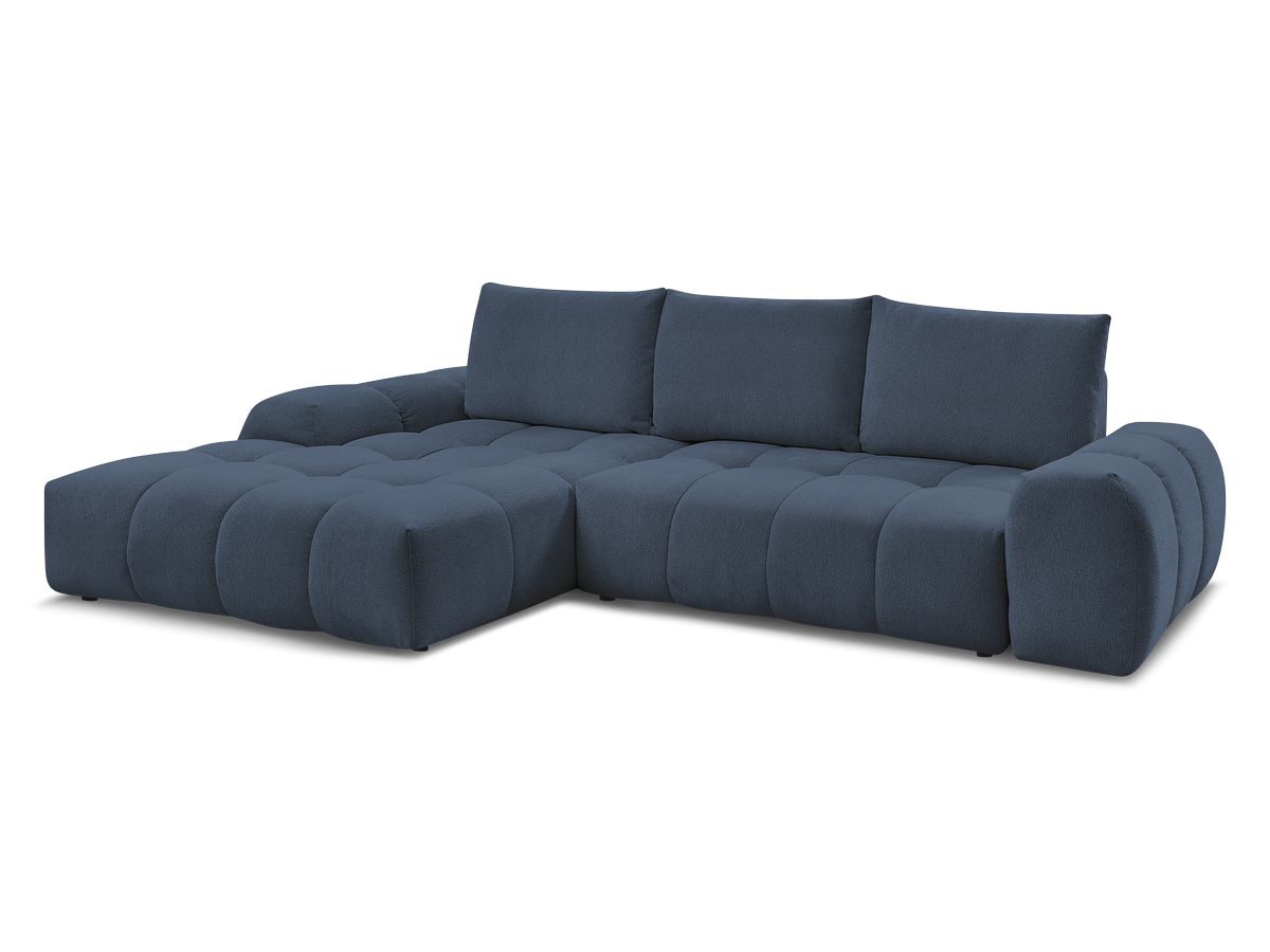 Bobochic Everest Ecksofa mit Schlaffunktion und Bettkasten 318 × 180 cm, 3 Kissen Melange-Stoff Dunkelblau Ecke links