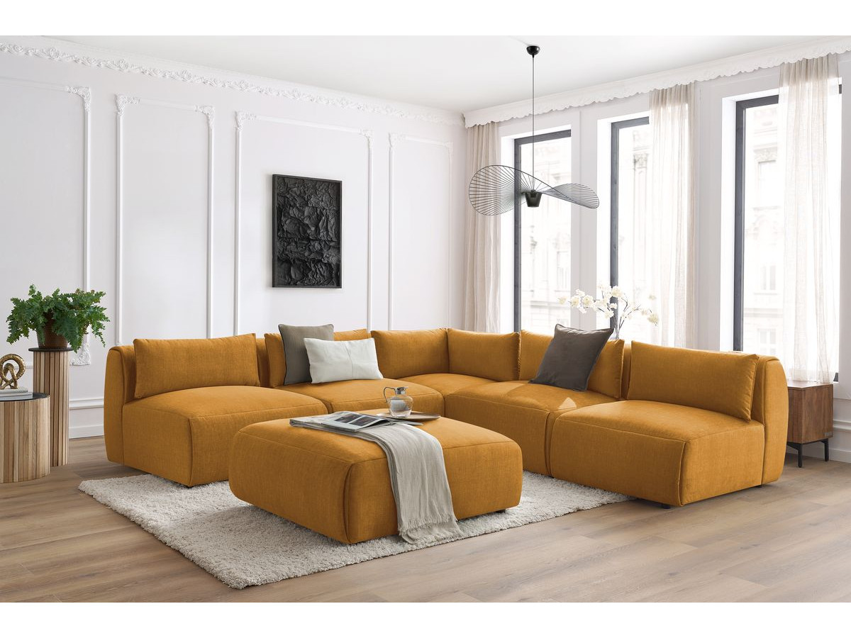 Bobochic Jeanne Ecksofa mit Pouf Samt Gelb