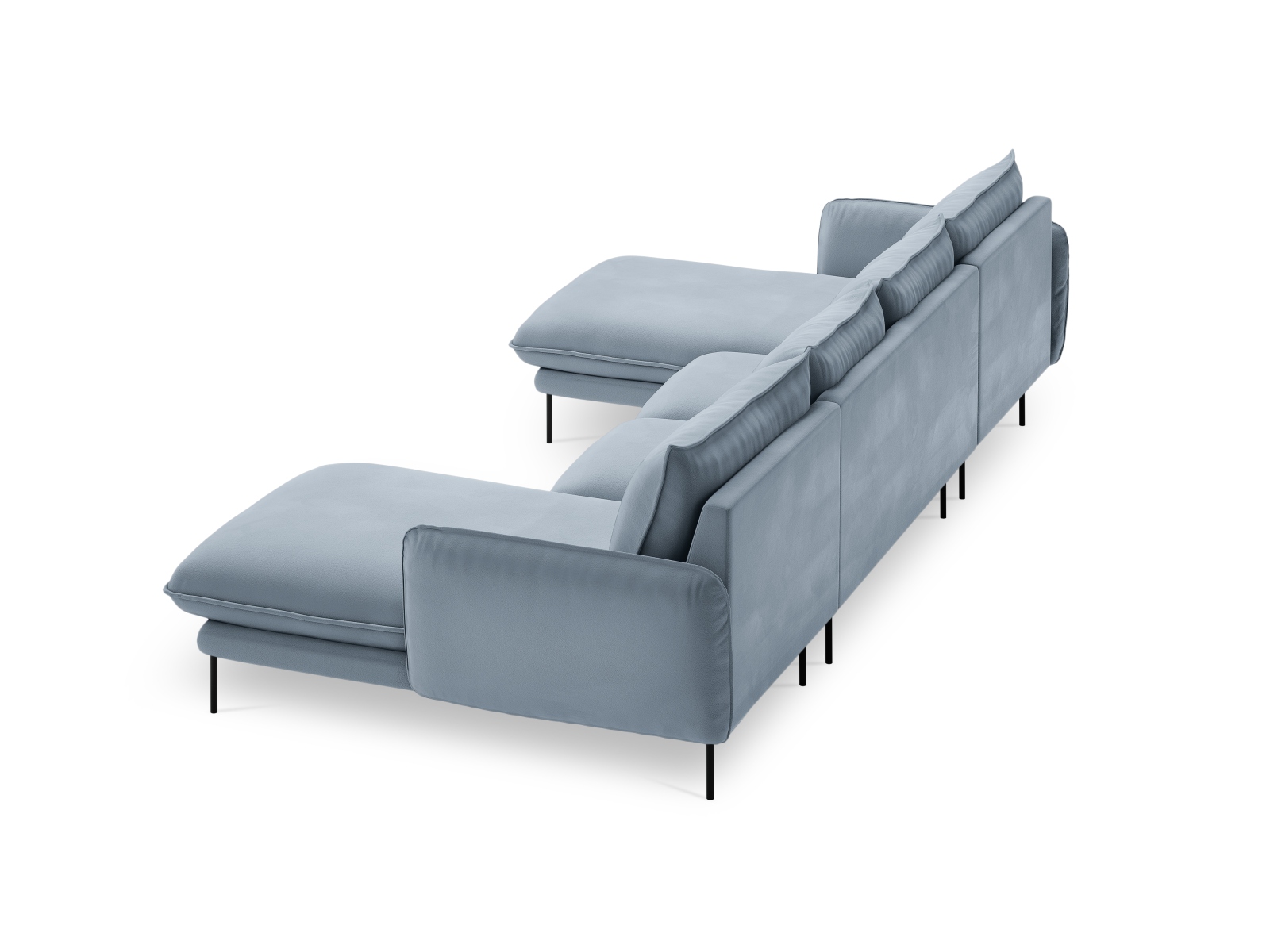 Cosmopolitan Design Panoramasofa Vienna 6-Sitzer Samt Bluvel Hellblau Beine Schwarzes Metall