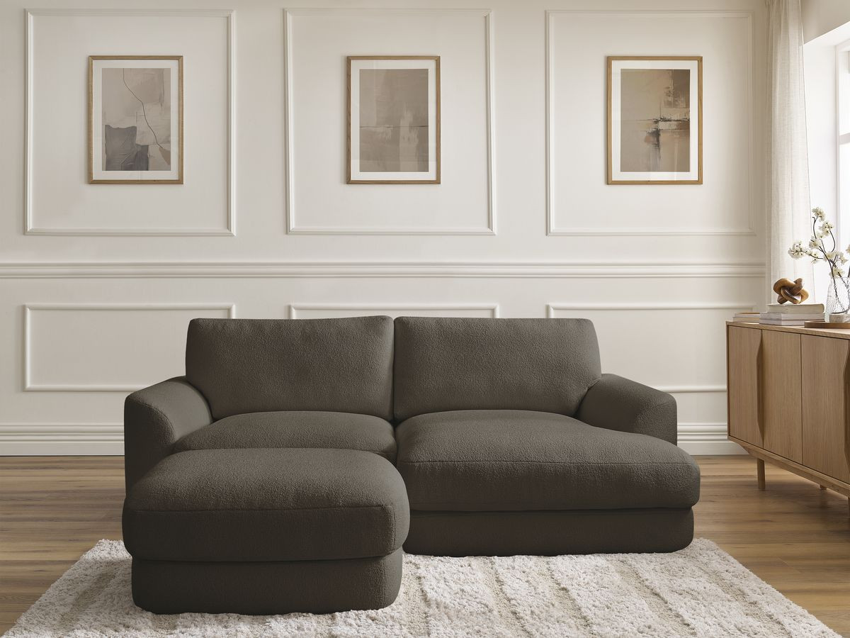 Bobochic Leonore Ecksofa mit Pouf Bouclé-Stoff Braun Ecke rechts