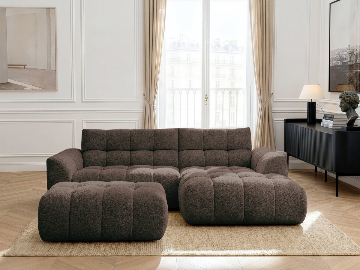 Bobochic Jaya Ecksofa mit Pouf Chenille Braun Ecke rechts