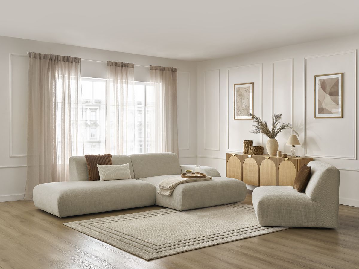 Bobochic Sirius Ecksofa 405 × 170 cm Strukturstoff Beige Ecke rechts