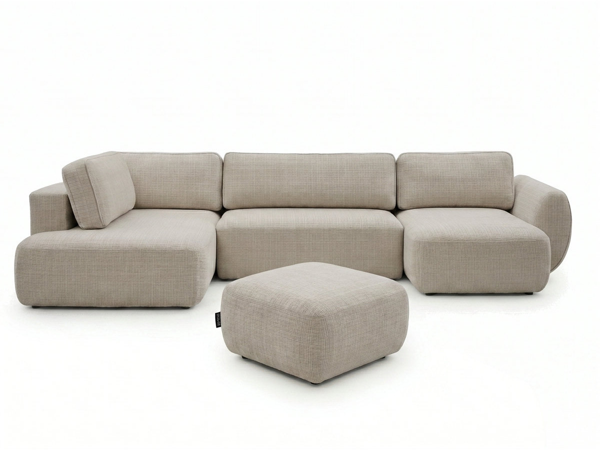 Bobochic Denise Wohnlandschaft mit Pouf Strukturstoff Beige Ecke rechts