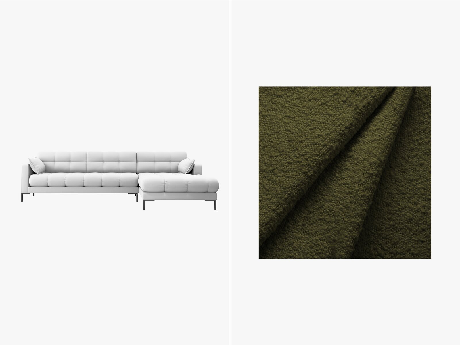 Micadoni Ecksofa Mamaia 5-Sitzer Rechts Boucle Baloo Dunkel-Olivgrün schwarze Beine