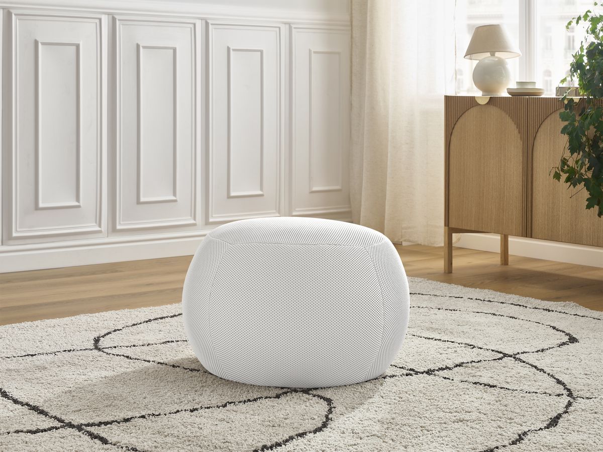 Bobochic Hayden Pouf, rund Mesh-Stoff Weiß, 60 cm