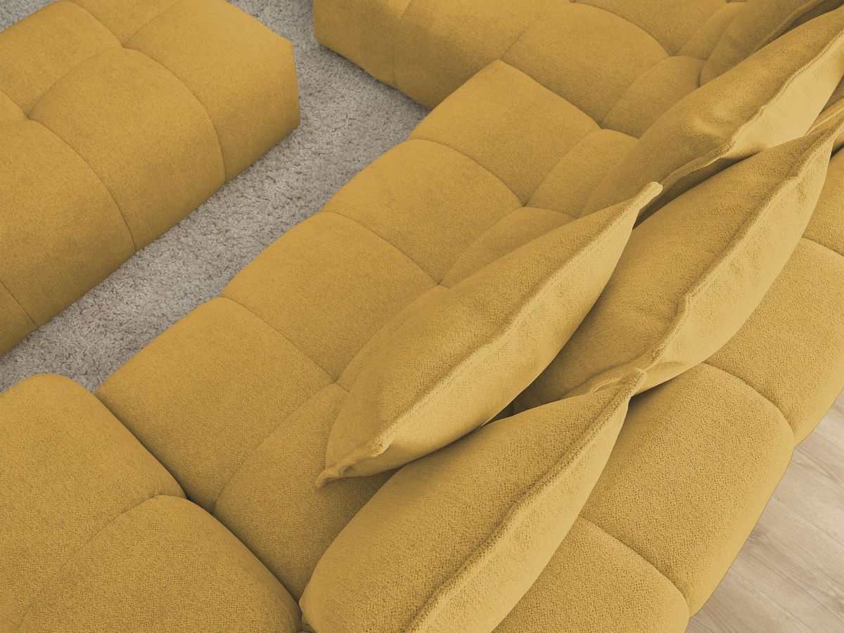 Bobochic Everest Ecksofa mit Schlaffunktion und Bettkasten und Pouf 318 × 180 cm, 7 Kissen Melange-Stoff Gelb Ecke links