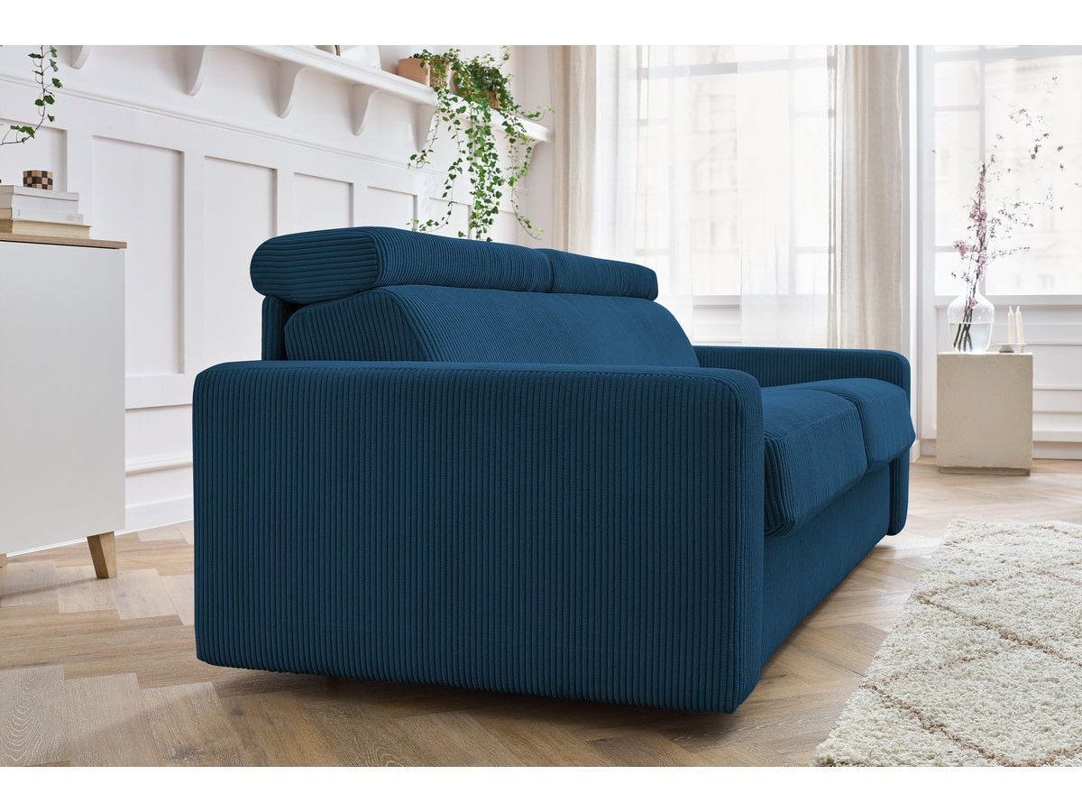 Bobochic Monaco Schlafsofa 3-Sitzer Cordsamt Dunkelblau, Liegefläche 160 × 190 cm
