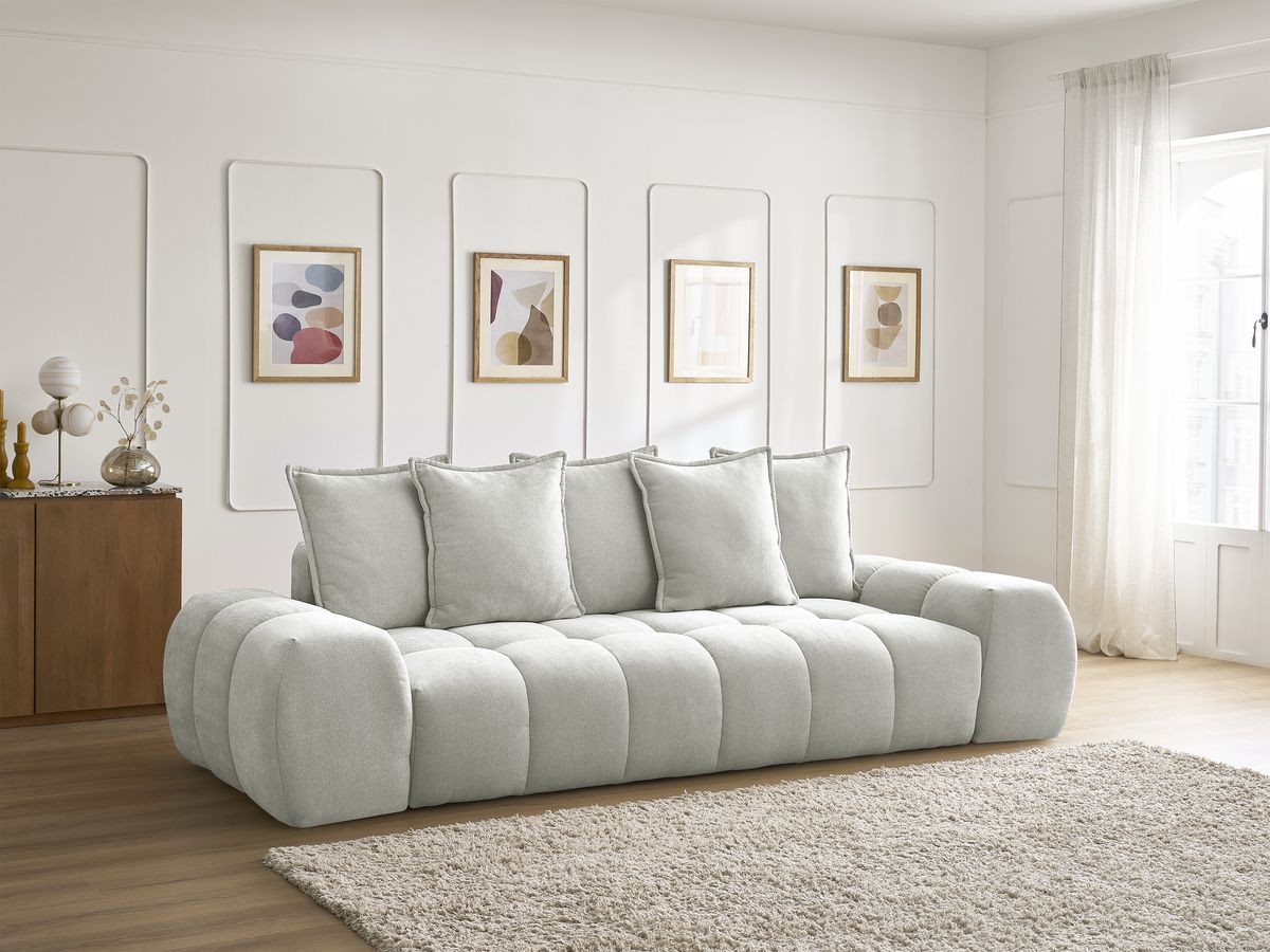 Bobochic Everest Sofa 3-Sitzer, 5 Kissen Strukturstoff Hellgrau