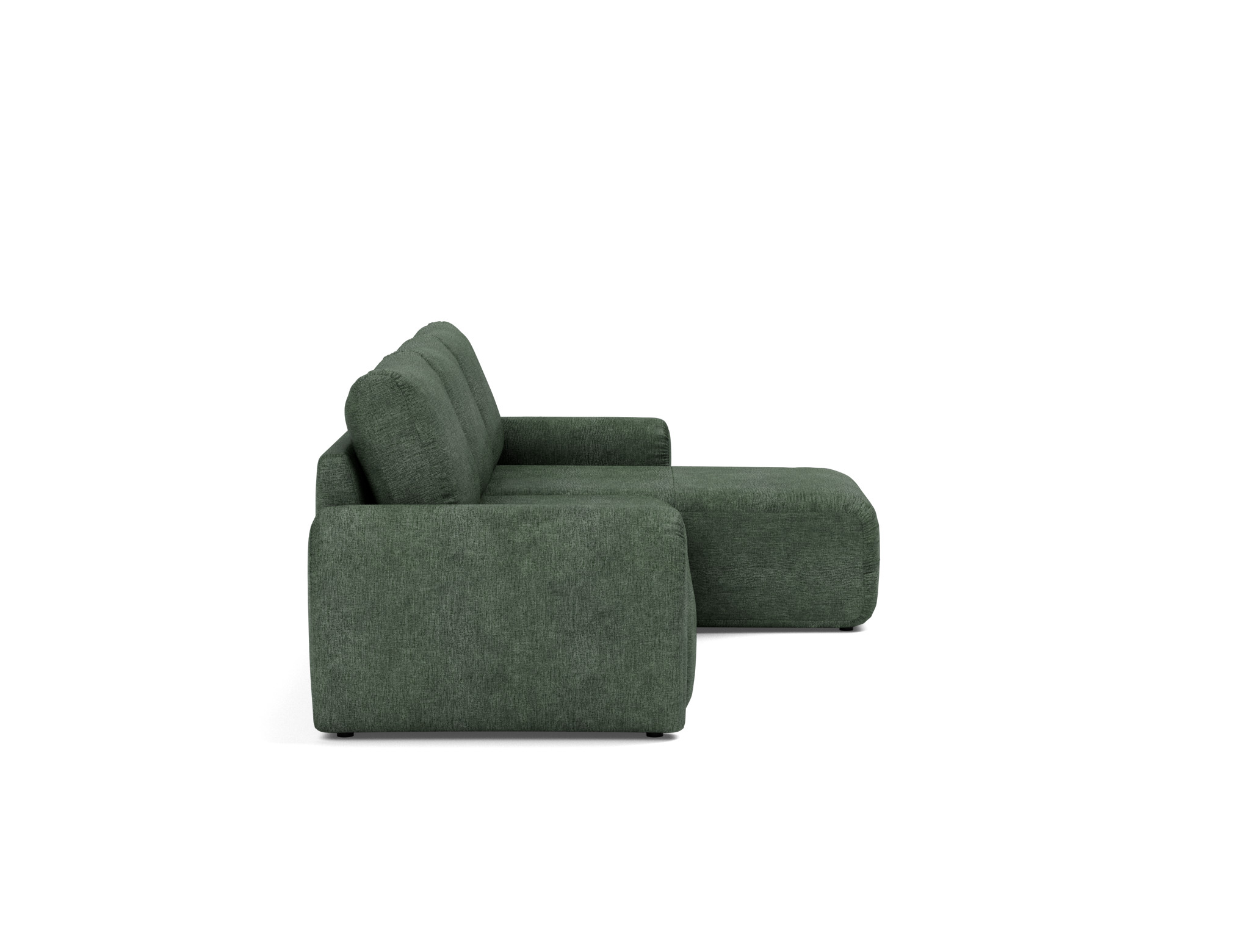 Schlafsofa Norum mit Chaiselongue und Curve-Armlehnen Flachgewebe Avella 281-Pine-Green