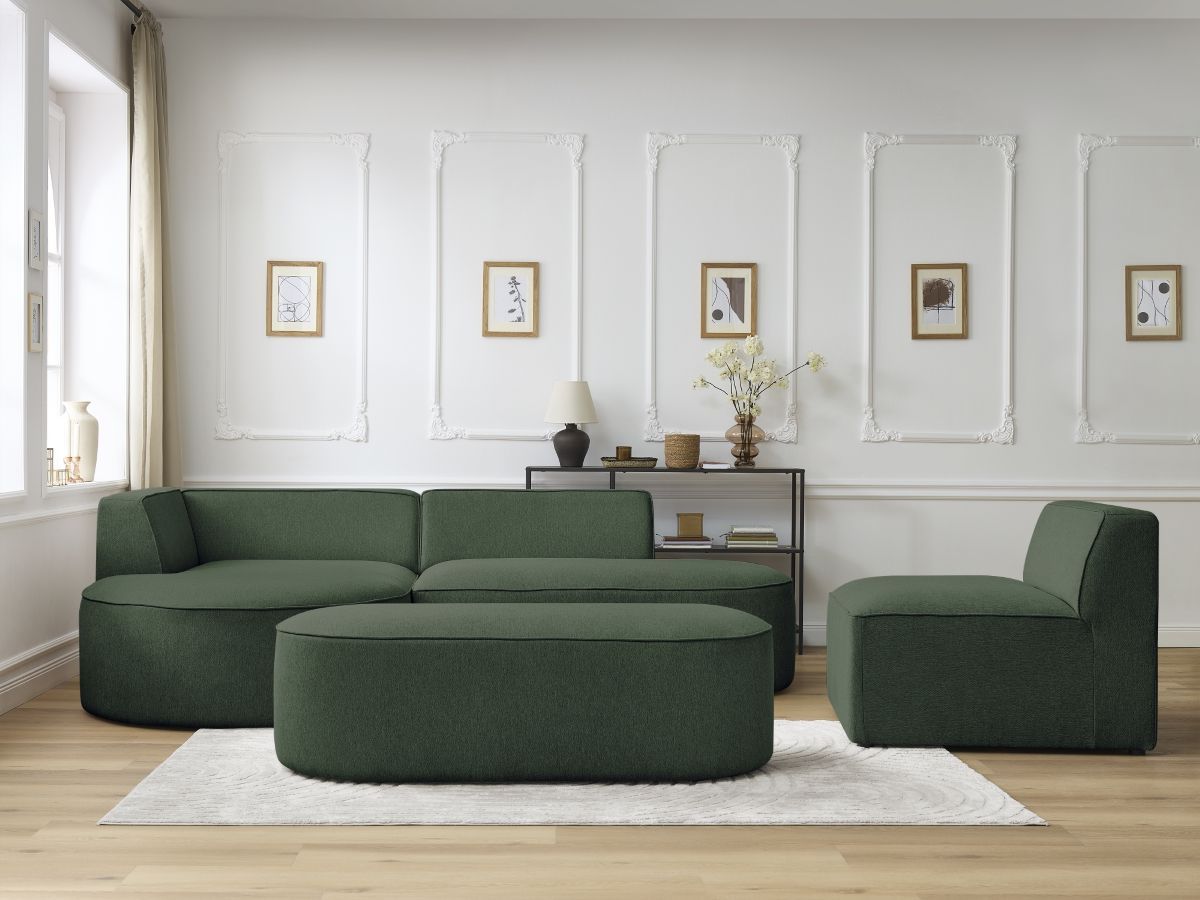 Bobochic Rousseau Ecksofa mit Sofamodul und Pouf Melange-Stoff Grün Ecke links