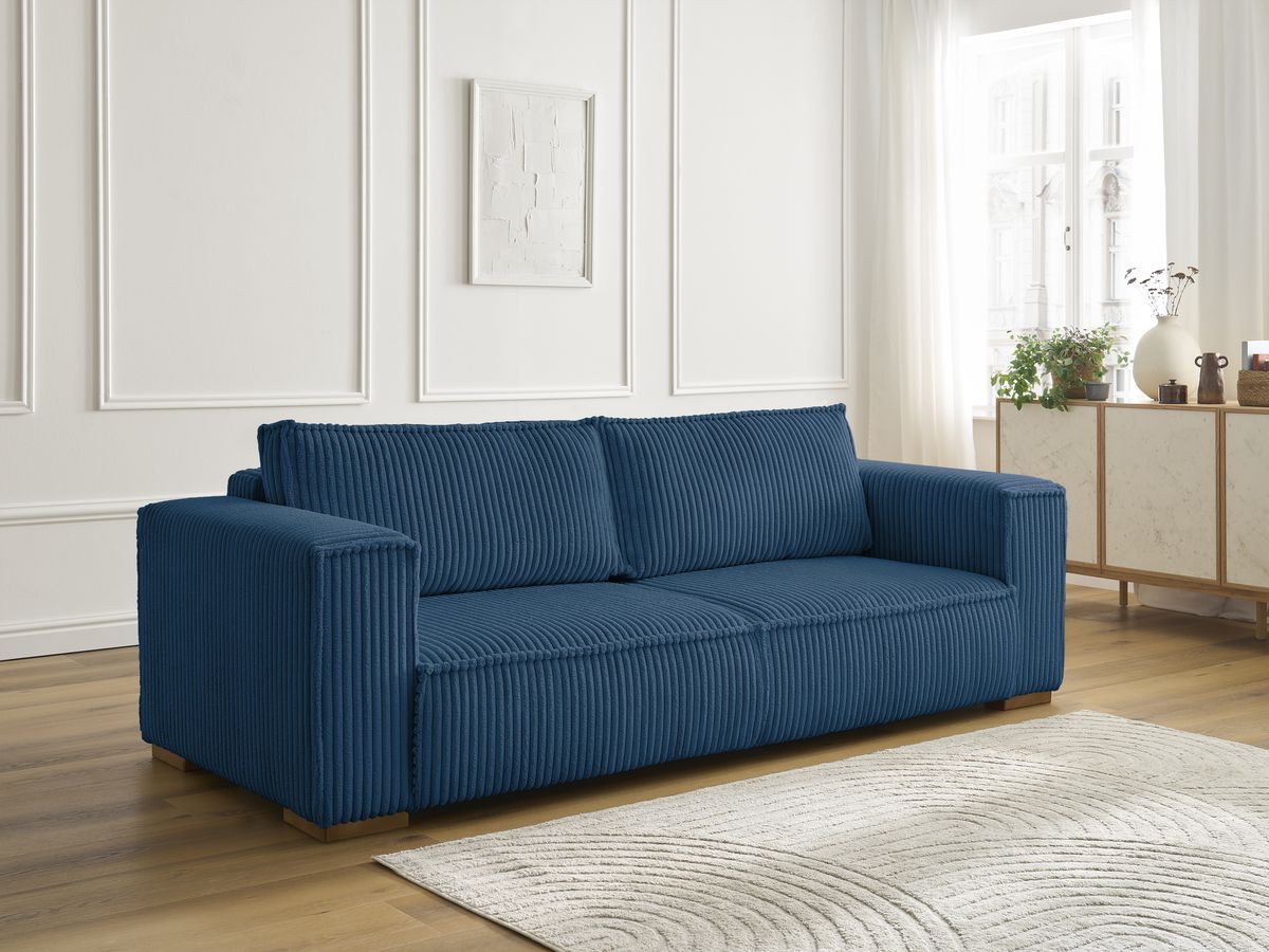 Bobochic Chelsea Sofa 3-Sitzer Breitcord weich Dunkelblau
