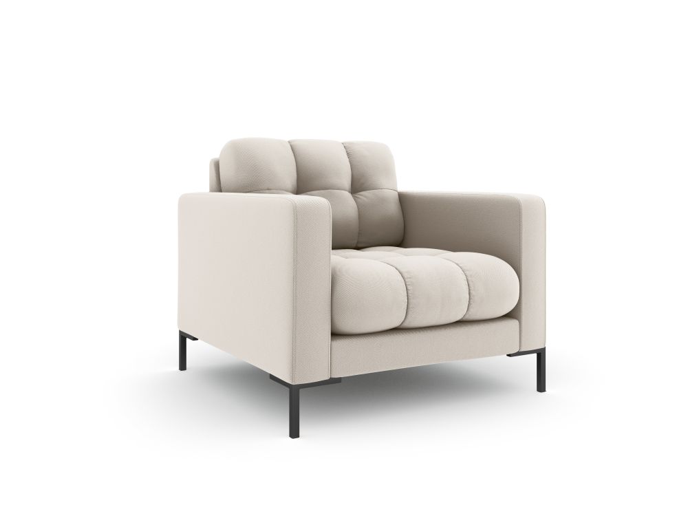Cosmopolitan Design Sessel Bali Strukturierter Stoff Neve Beige Beine Schwarzes Metall