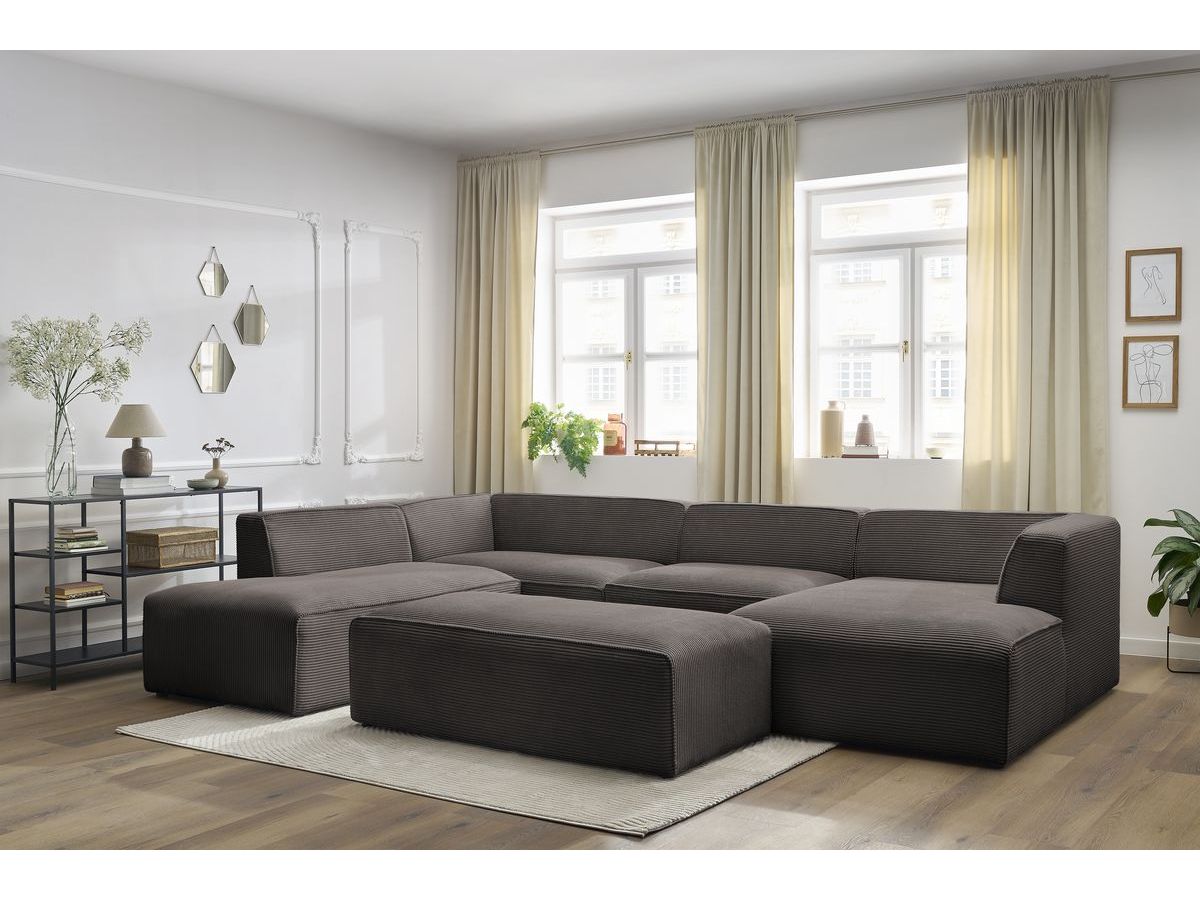 Bobochic Megeve Wohnlandschaft mit Pouf Cordsamt Braun Ecke rechts