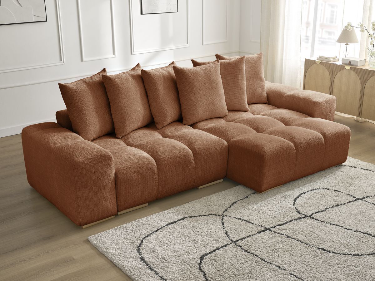 Bobochic Anakin Ecksofa, 6 Kissen Strukturstoff Orange