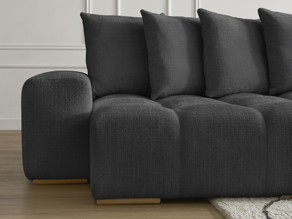 Bobochic Anakin Wohnlandschaft, Liegefläche 137 × 382 cm, 10 Kissen Strukturstoff Schwarz