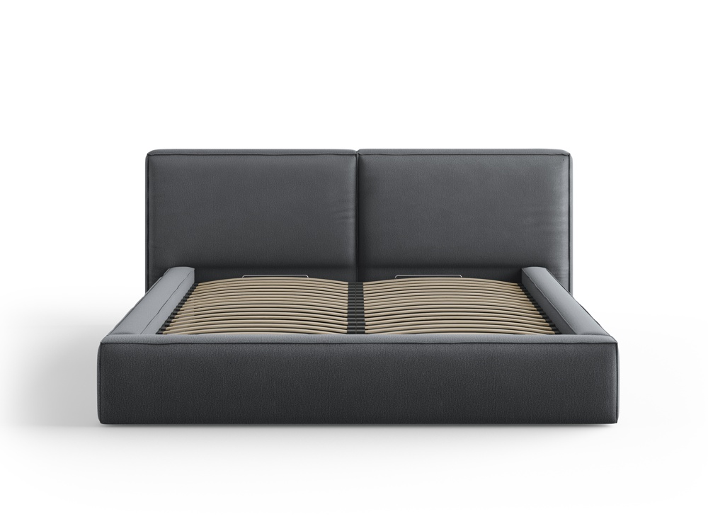 Cosmopolitan Design Stauraumbett mit doppeltem Kopfteil Arendal 180x200 Strukturierter Stoff Megan Dunkelgrau