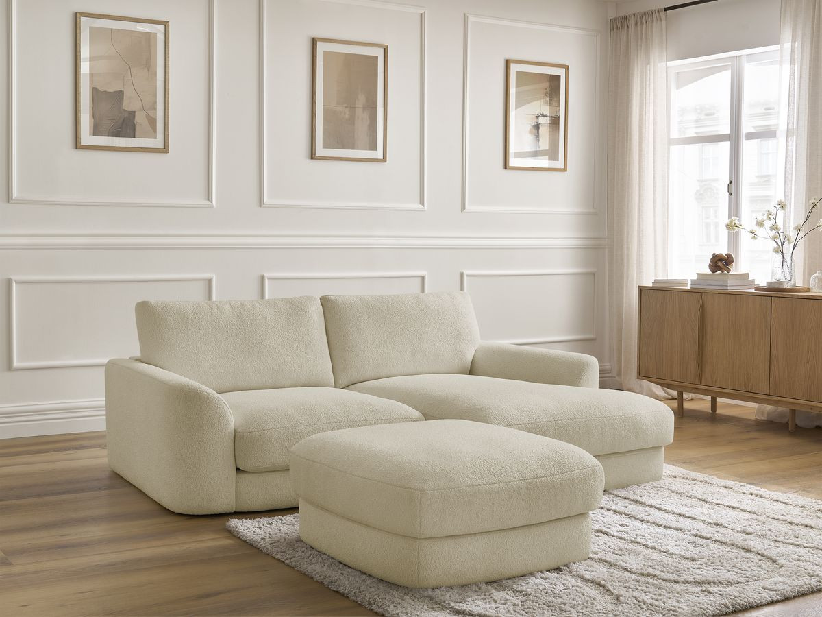 Bobochic Leonore Ecksofa mit Pouf Bouclé-Stoff Beige Ecke rechts
