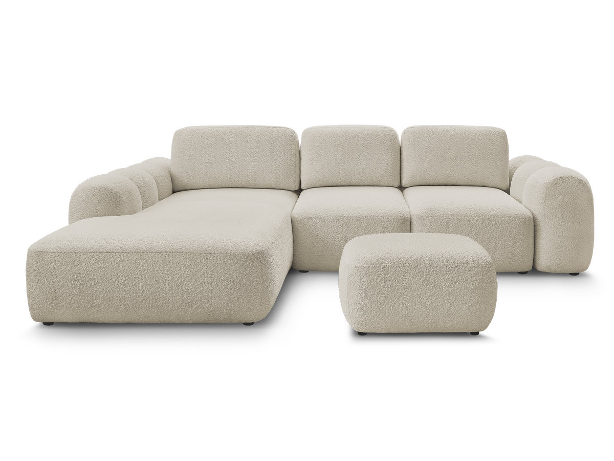 Bobochic Montaigne Ecksofa mit Schlaffunktion und Bettkasten und Pouf 288 × 196 cm Bouclé-Stoff Beige Ecke links