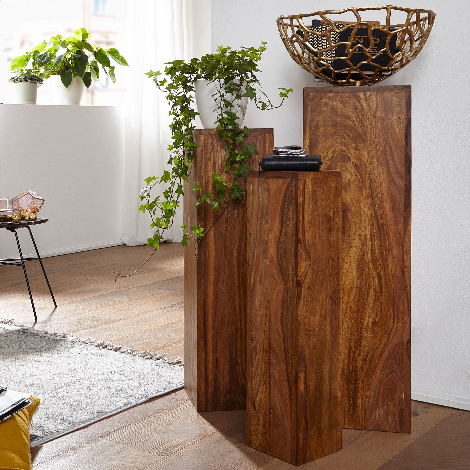 Satztisch 3er-Set Vardal Massivholz Sheesham 24 × 24 × 85 cm
