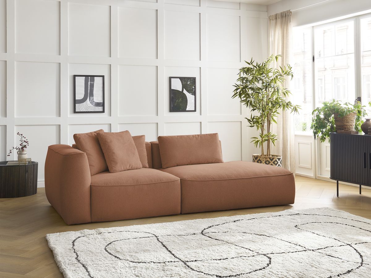 Bobochic Leopold Sofa 3-Sitzer Melange-Stoff Orange Armlehne links