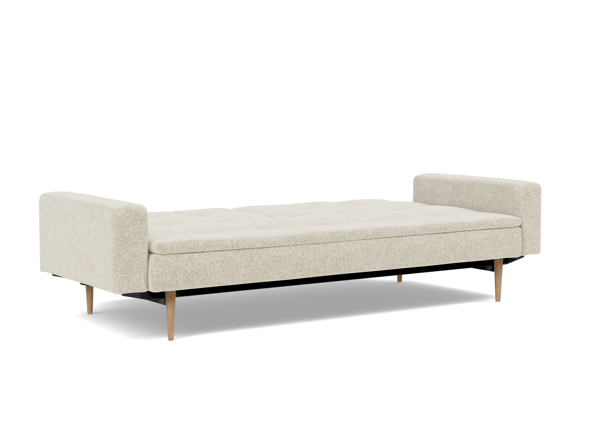 Schlafsofa Dublexo mit Armlehnen Strukturierter Stoff Taura 357-Off-White Beine Styletto Eiche hell