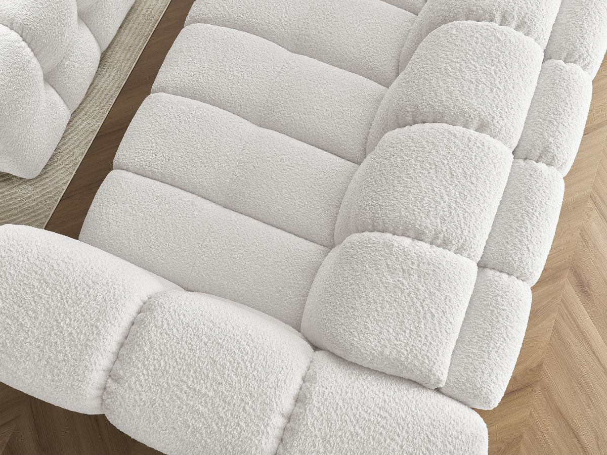 Bobochic Cloud Schlafsofa 3-Sitzer mit Pouf Bouclé-Stoff Weiß